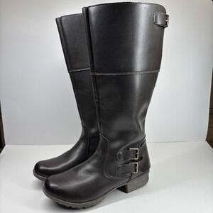 Clarks Riddle Phrase Women's US 9M Black Leather Knee-High Zip-Up Riding Boots